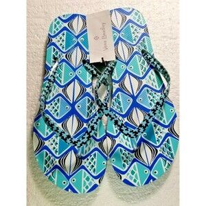 Vera Bradley Flip Flops Sandals Go Fish Blue Design Size is Large 9-10